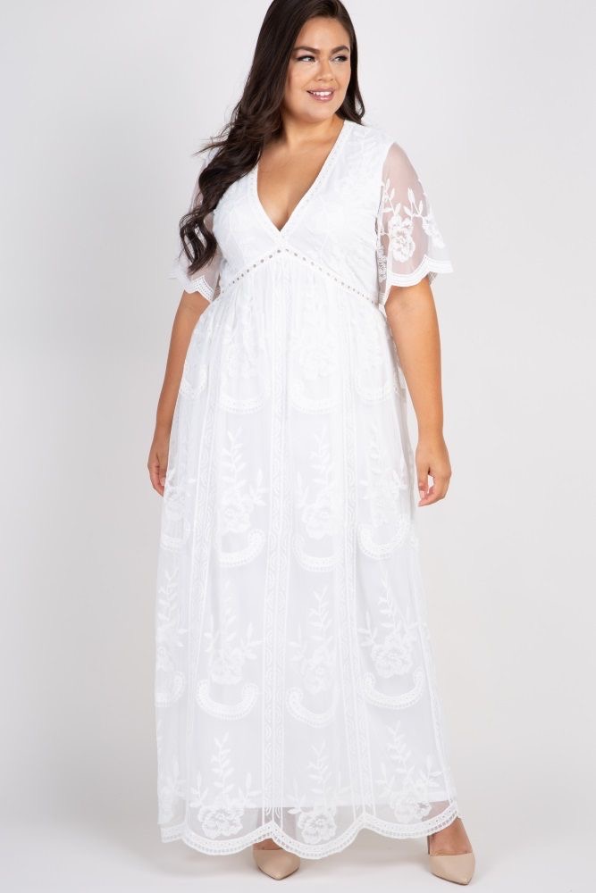 plus size white lace dresses